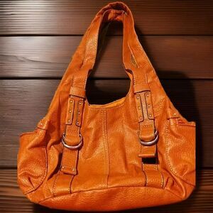 St Johns Bay Burnt Orange Faux Leather Purse Multi-Pockets Zip Shoulder Bag